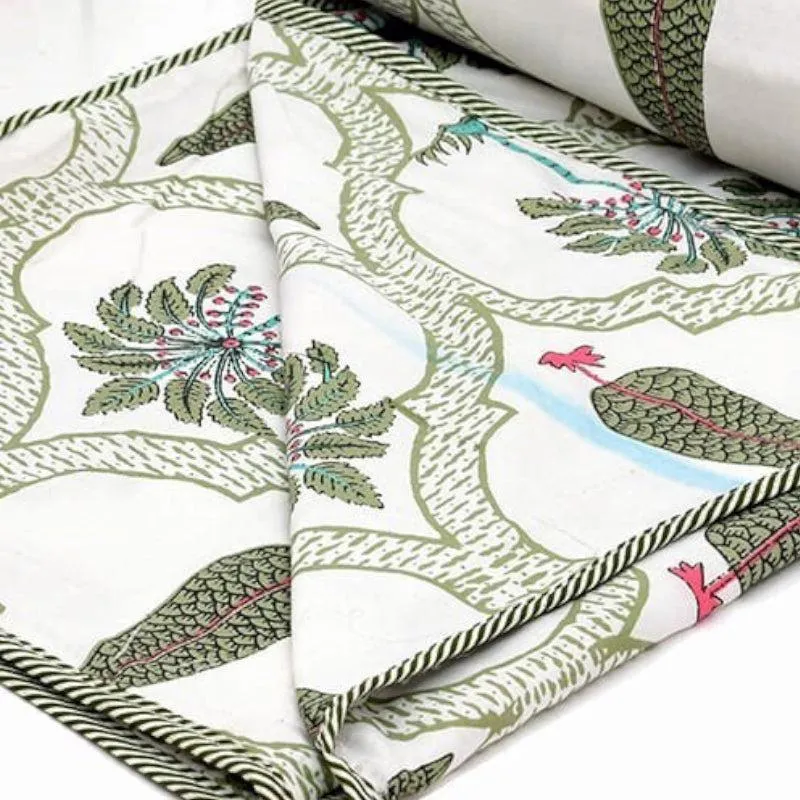 Zenith Ethnic Reversible Cotton Dohar (Dark Green & White) - 180 GSM media 3