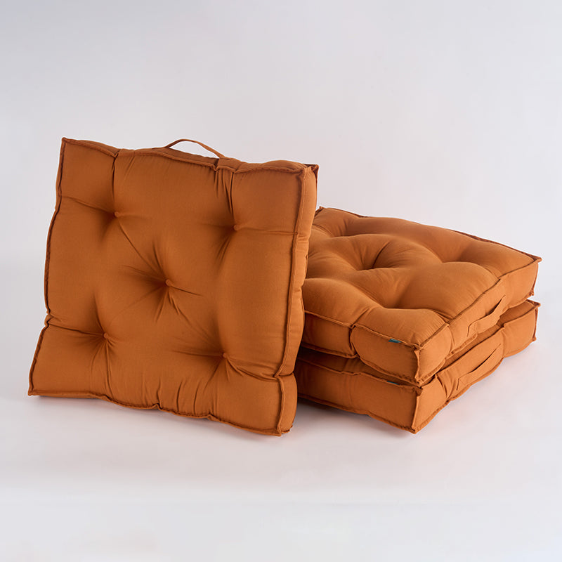 Cushflow Solid Cotton Floor Cushion (Brown) - Set Of Three media 4