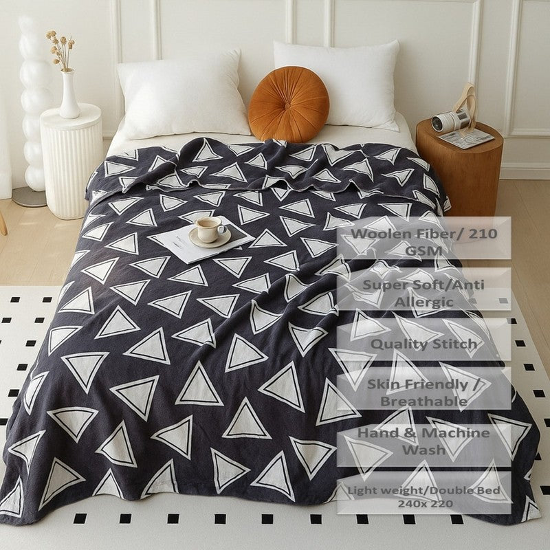 Triyra Geometric Woolen Blanket (Brown) - 210 GSM media 7