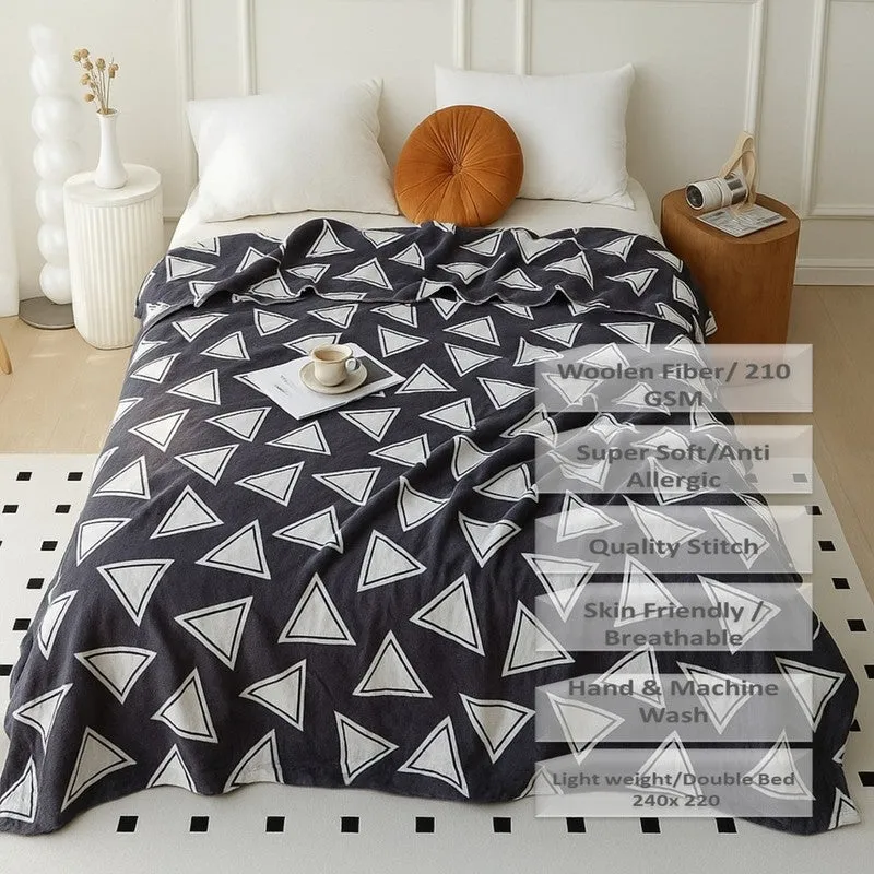 Triyra Geometric Woolen Blanket (Brown) - 210 GSM media 7