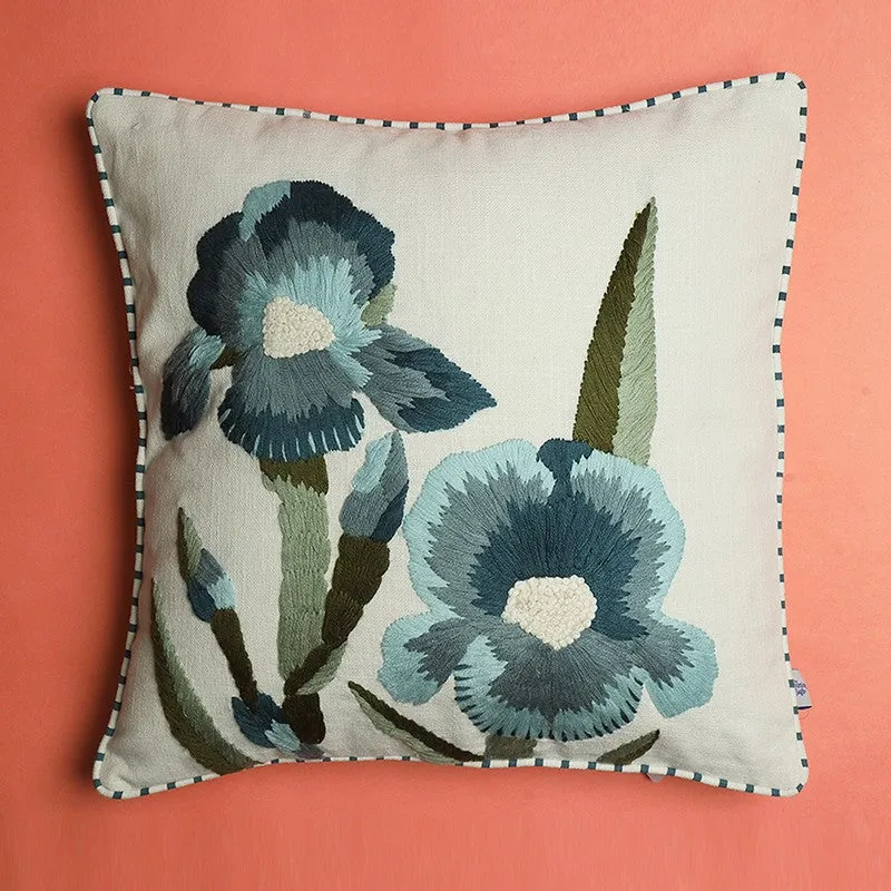 Aqua Wings Embroidered Cotton Cushion Cover media 3
