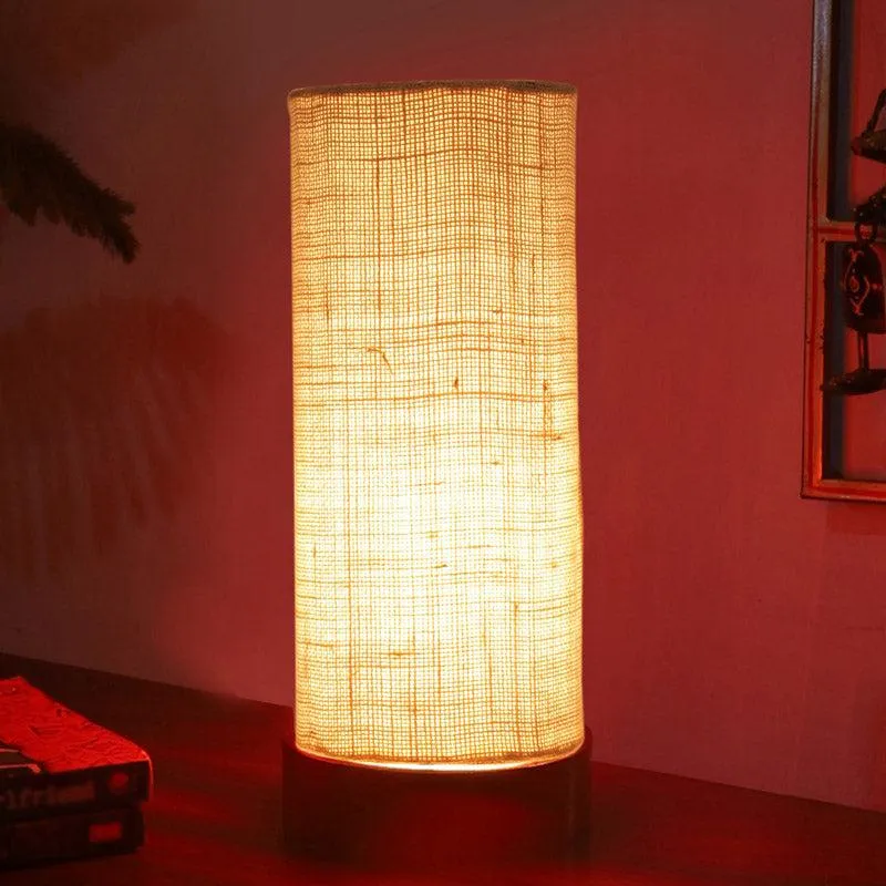 Jaala Tower Wooden Table Lamp With Jute Shade - Grey,Brown media 2