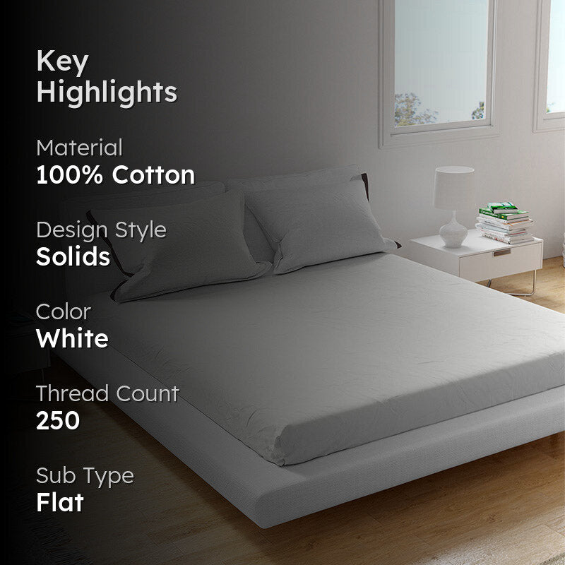 Solid Bliss Sateen Solid Cotton Bedsheet (Pearl Whilte) - 250 TC media 2