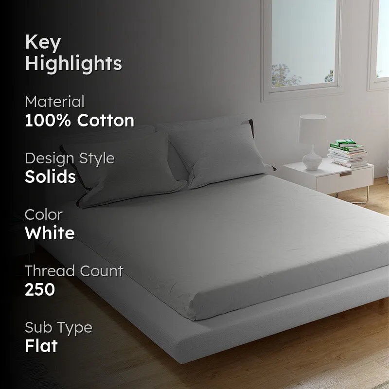 Solid Bliss Sateen Solid Cotton Bedsheet (Pearl Whilte) - 250 TC media 2