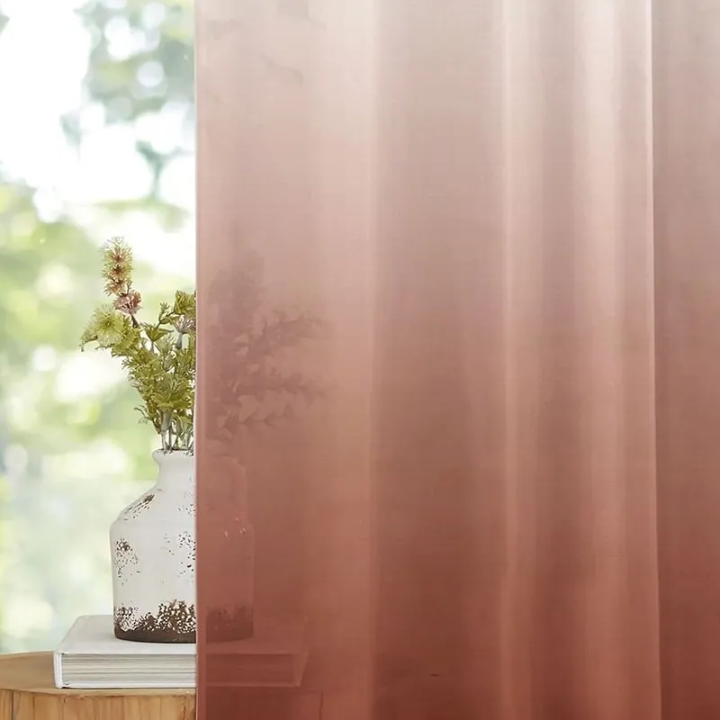Ombrina Linen Texture Sheer Curtain (Brown) - Set Of Two media 6