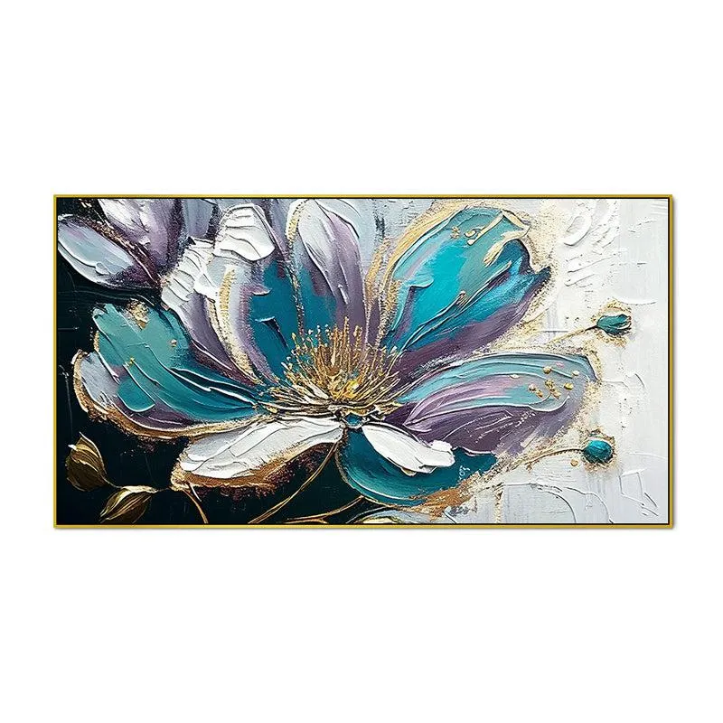 Shades Of Blue Brushstrokes Floral Canvas Wall Painting With Frame - Gold media 5