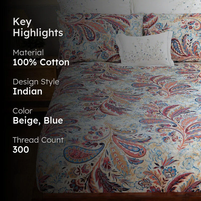 Boho Parsley Printed Cotton Duvet Cover - Rose, Red media 2