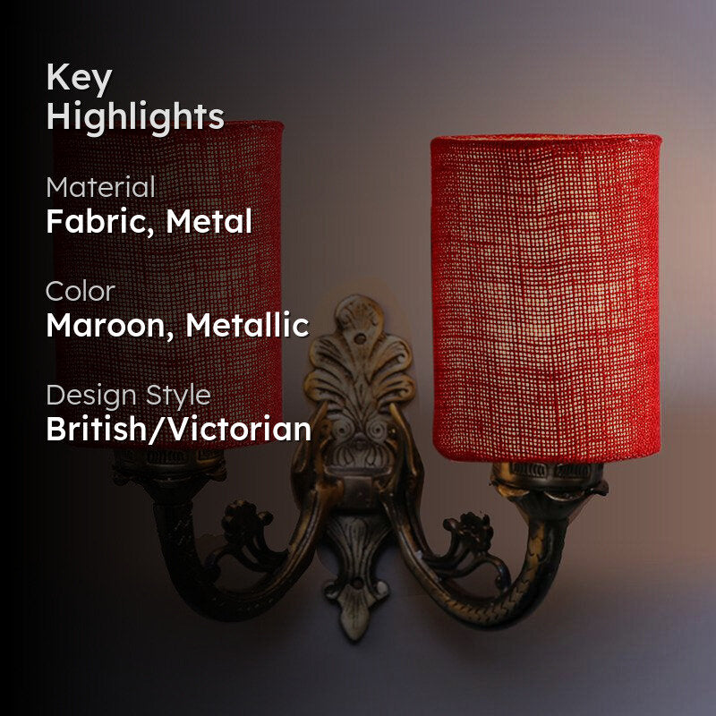 Vintage Cylindrical Duo Fabric & Metal Wall Lamp - Maroon media 2