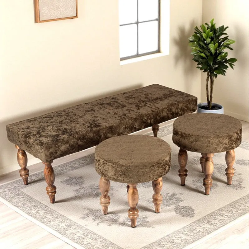 Alvino Sheesham Wooden Bench with Stools (Green) - Three Piece Set media 1