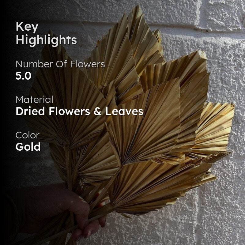 Naturally Dried Golden Palm Leaf Bunch - Set Of Five media 2