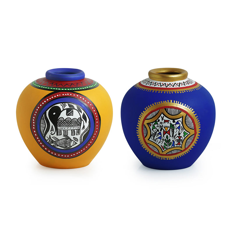 Kapiva Warli Handpainted Terracotta Vase - Set Of Two media 3