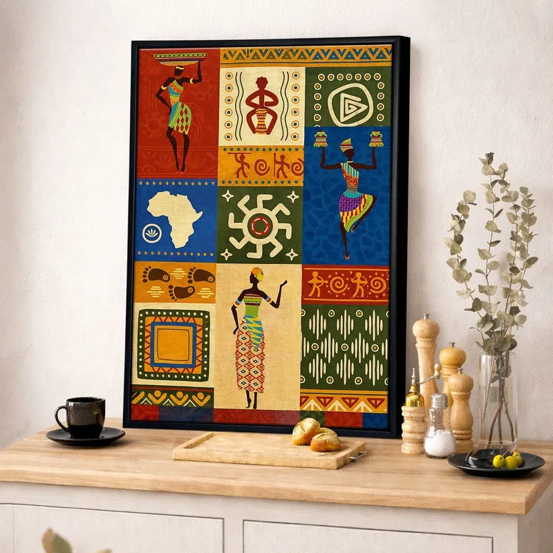 African Warli Canvas Wall Painting With Frame media 4