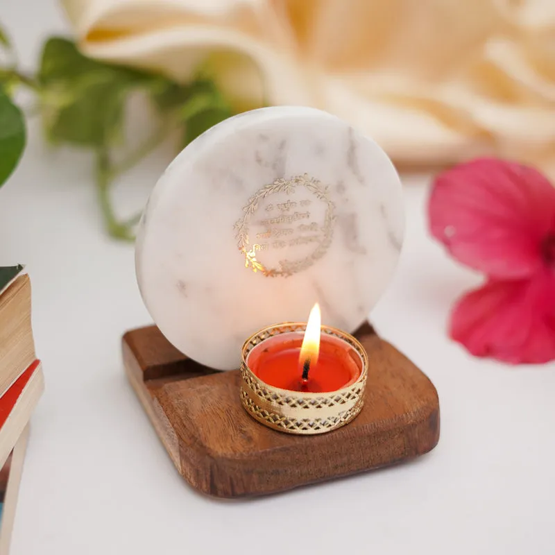 Gayathri Mantra Marble Religious Accent With Tealight Candle Holder media 4