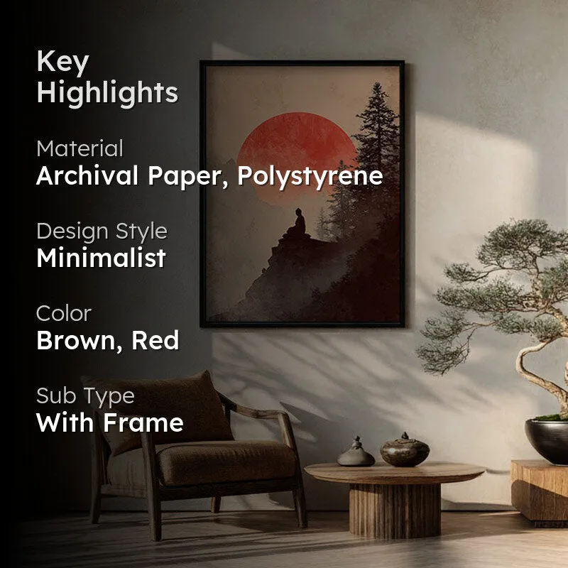 Crimson Sun II Over Silent Peaks Archival Paper Wall Painting With Black Frame media 2