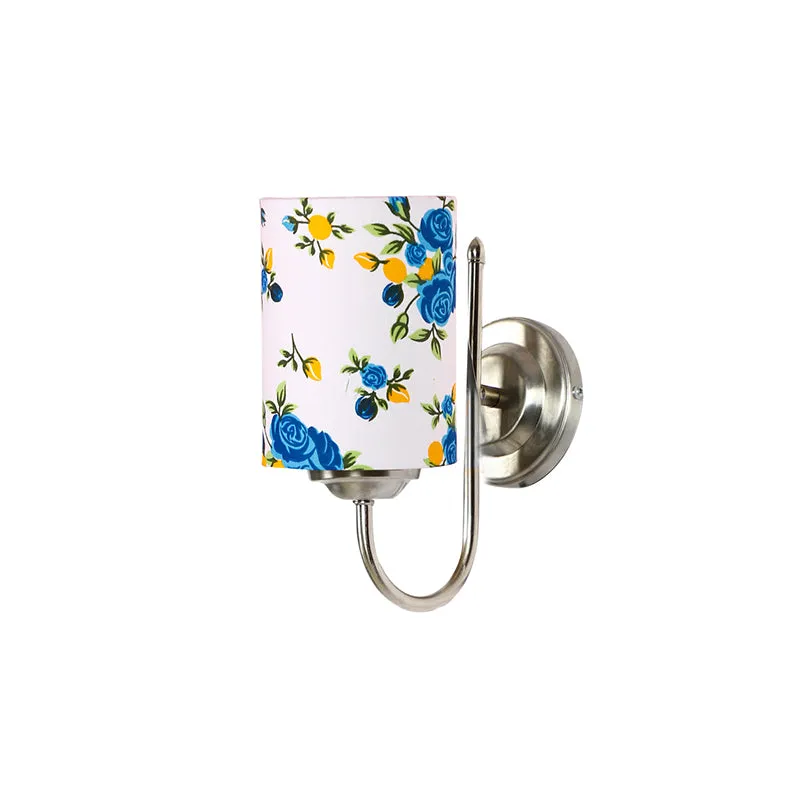 Altura Blue Fleur Cylindrical Fabric & Metal Wall Lamp media 3