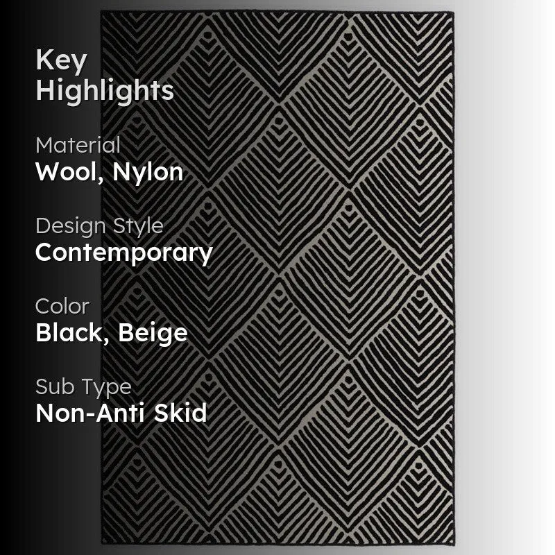 Medon Hand Tufted Geometric Wool & Nylon Carpet - Black media 2