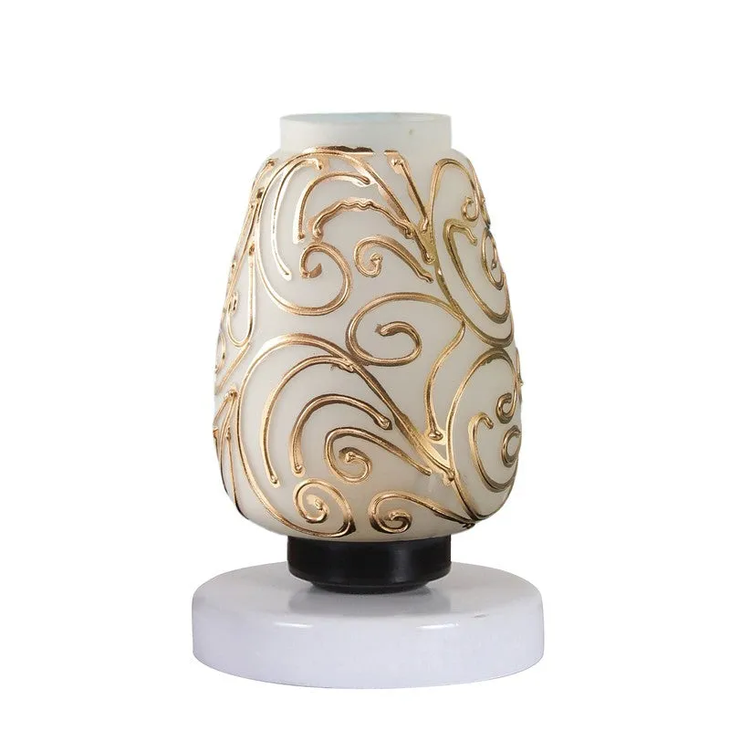 Everdeen Glass Table Lamp With Wooden Base - White & Gold media 5