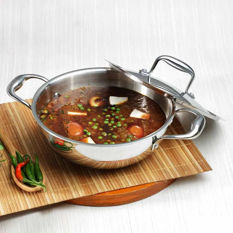 Vinod Orren Stainless Steel Kadhai With Lid - 3700 mL/14 Inches media 1