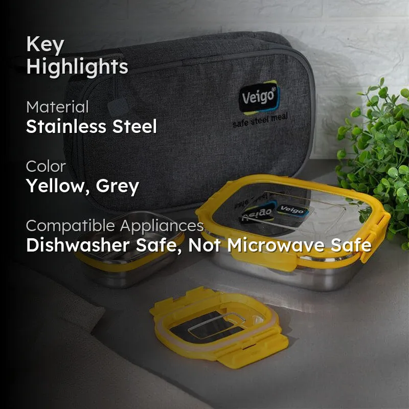 Delica Yellow Lunch Box With Pouch (550/150 mL) - Two Piece Set media 2