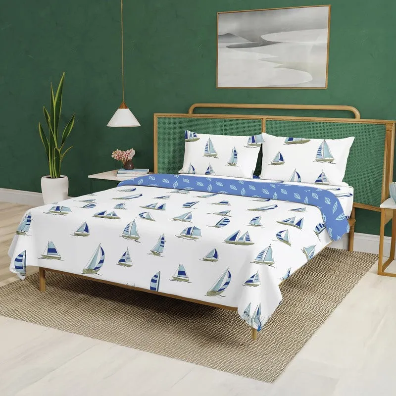 Urban Space Modern Blue Cotton Bedding Set (200 TC) - Four Piece Set media 1