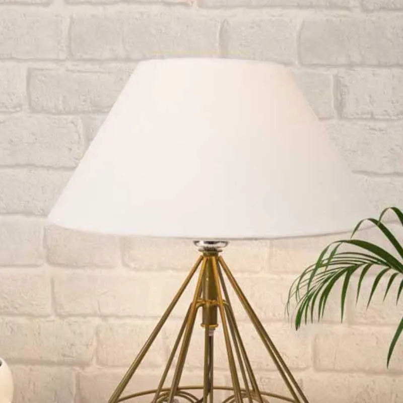 Farmhouse Fabric Table Lamp - White,Gold media 1