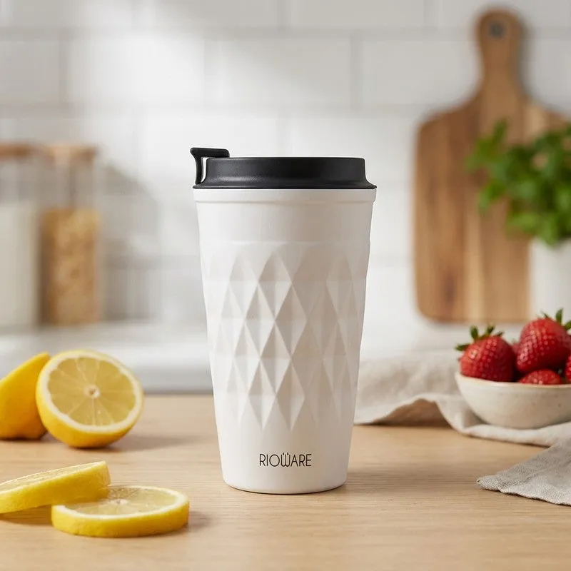 Rioware FacetSip Travel Stainless Steel Tumbler (350 ML) - White media 1