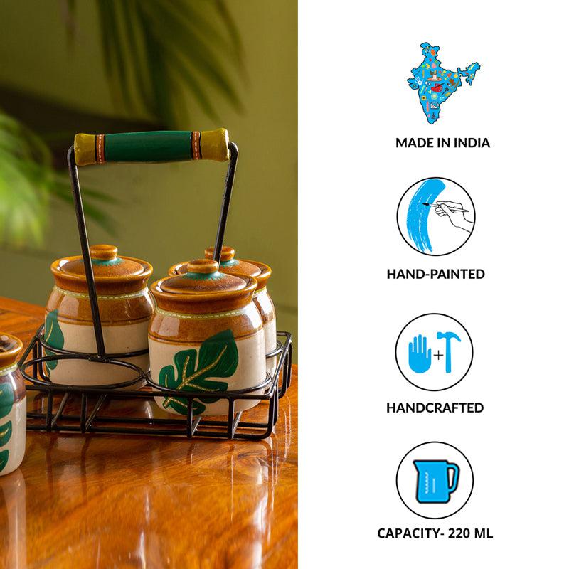 Leafy Shade Handpainted Jar With Tray (220 ML) - Five Piece Set media 7