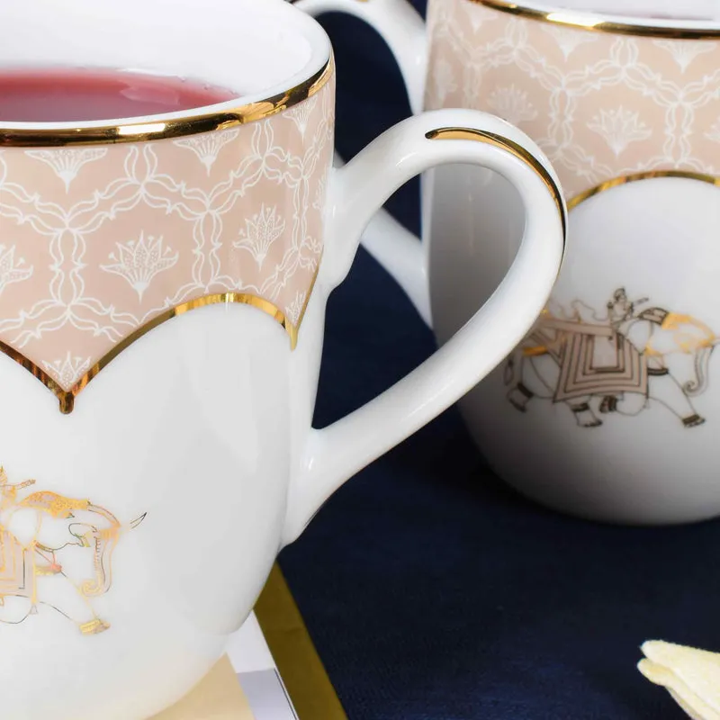 Gilded Legacy Coupe 24k Gold Brushed Porcelain Coffee Mug(280 mL Each/Peach) - Set Of Two media 6