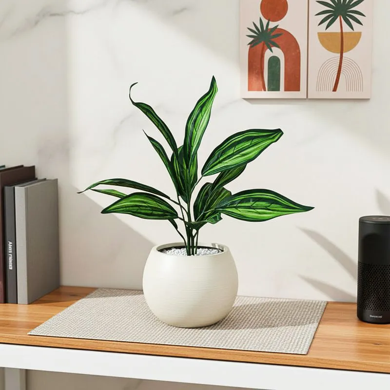 Edena Artificial Variegated Dracaena With Black Plastic Pot - 1.6 Feet media 1