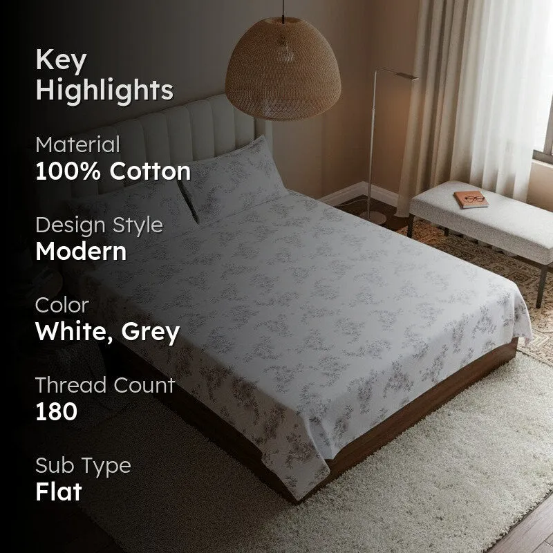 Coquette Floral Cotton Bedsheet (Grey) - 180 TC media 2