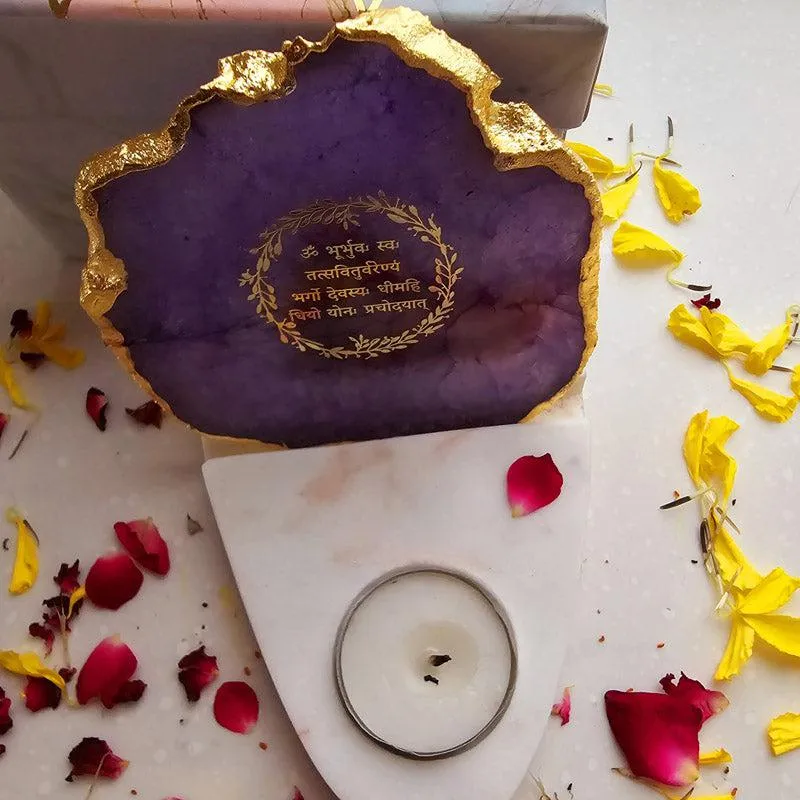 Gayathri Mantra Agate & Marble Tealight Candle Holder - Purple media 5
