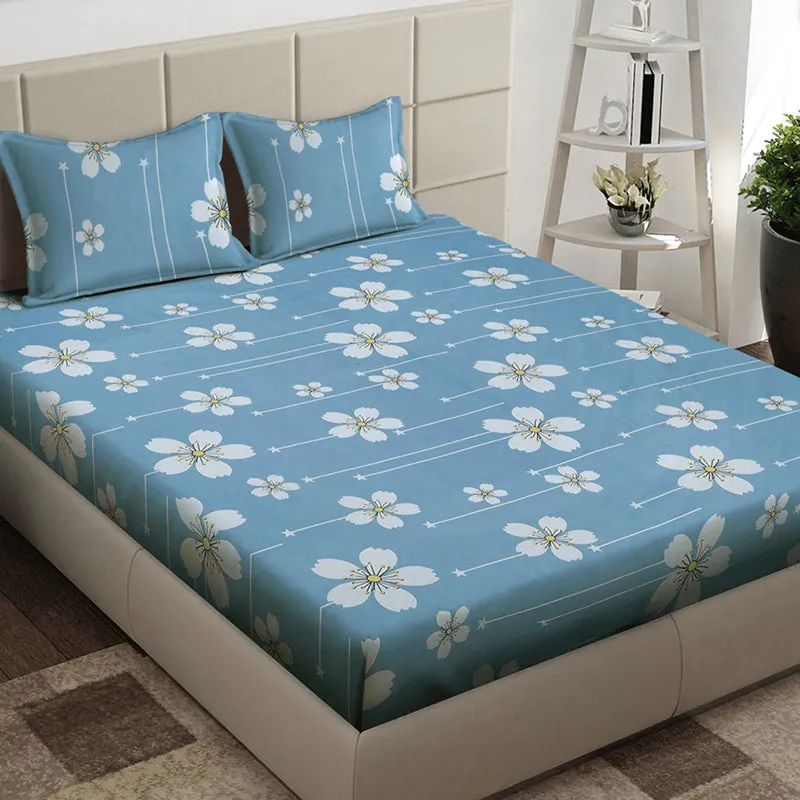 Azure Magnolias Floral Bedsheet - 130 GSM media 1
