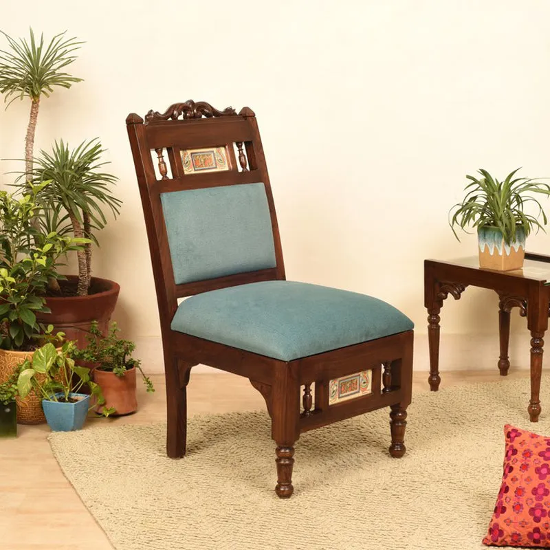 Sumo Teak Wood Accent Chair - Blue media 1