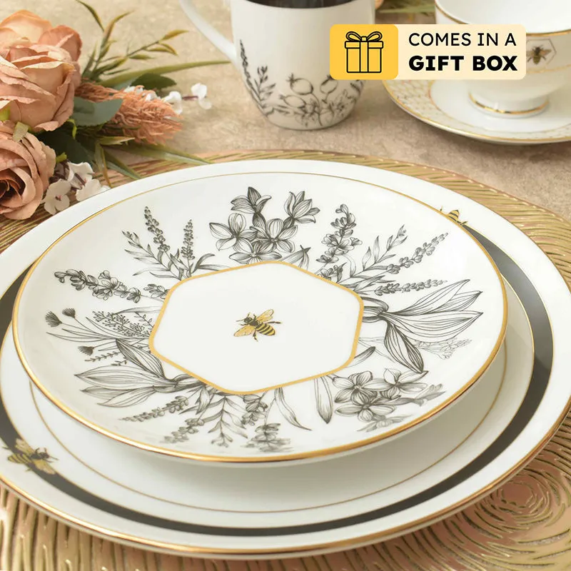 Gilded Bee 24k Gold Brushed Porcelain Dinner Set - 21 Piece Set media 1