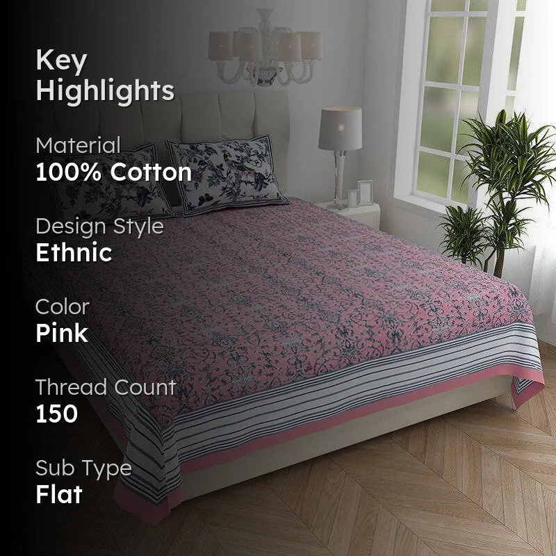 Avani Aura Floral Cotton Bedsheet (Pink) - 150 TC media 2