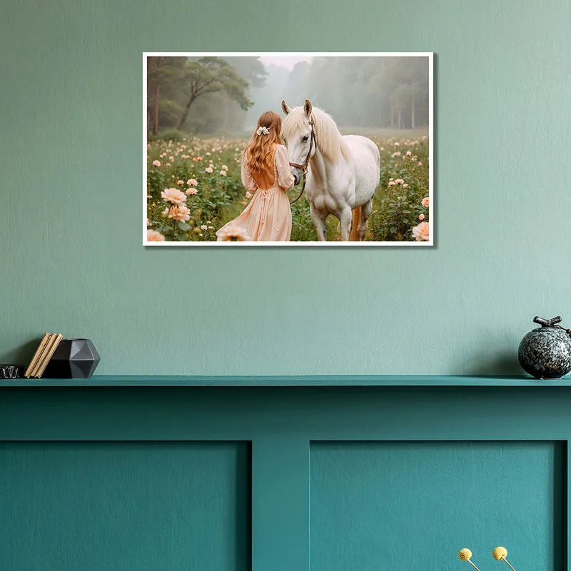 Girl & Horse Wall Art with White Frame media 1