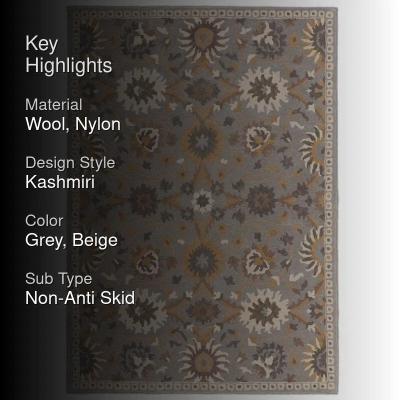 Awen Hand Tufted Ethnic Wool & Nylon Carpet - Light Grey media 2
