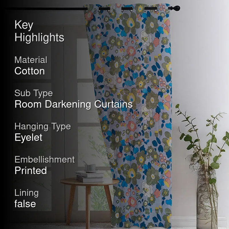 Flora Pop Room Darkening Curtain (Blue) media 2