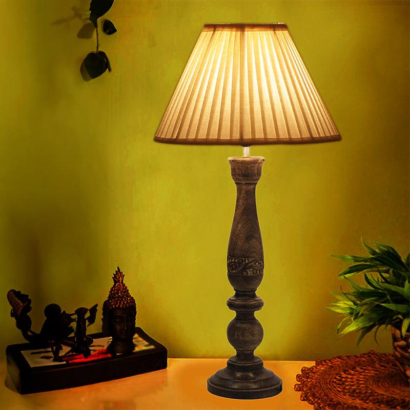 Nihara Ray Wooden Fabric Table Lamp - Beige,Brown
