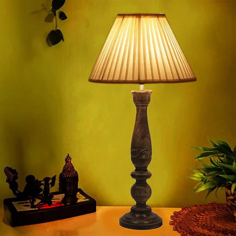Nihara Ray Wooden Fabric Table Lamp - Beige,Brown media 1