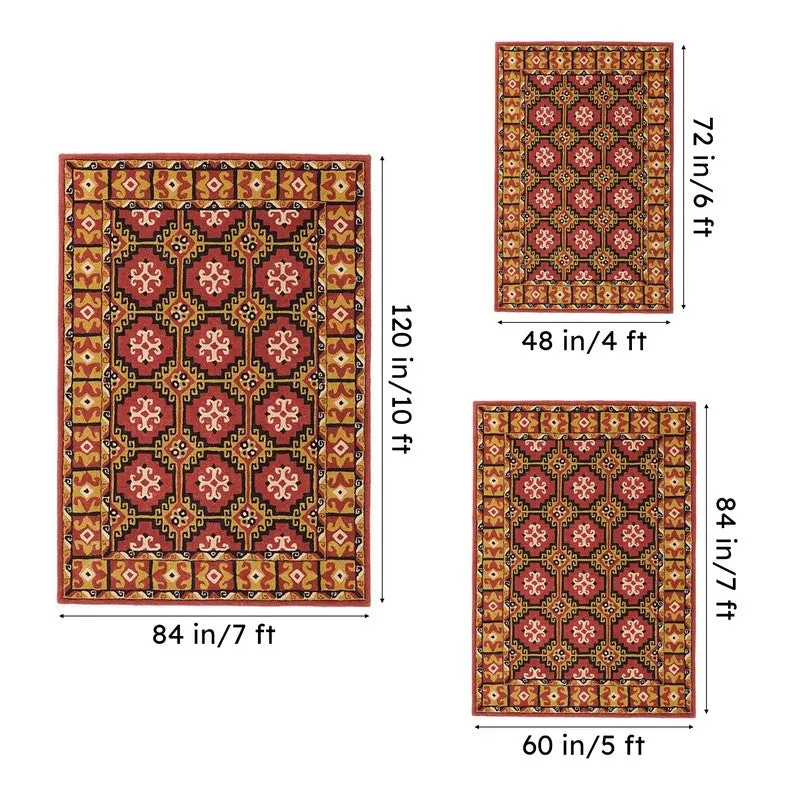 Gamling Hand Tufted Ethnic Wool & Nylon Carpet - Red & Brown media 15