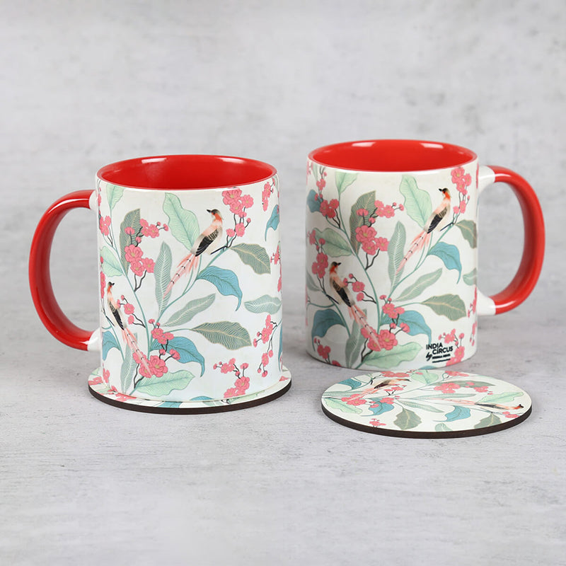 India Circus Foliage Ceramic Mug With Coaster (325 mL Each) - Four Piece Set media 3