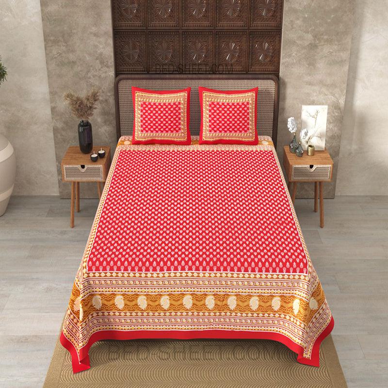 Chann Ethnic Cotton Bedsheet (Red) - 140 TC media 3