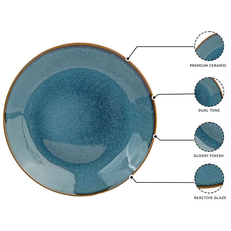 Tarangini Handmade Dinner Set (Blue/180 mL) - 12 Piece Set - 6