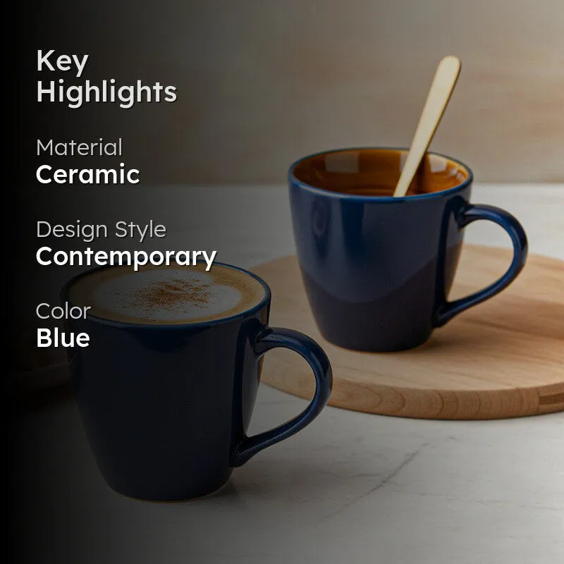 Karvaa Ceramic Coffee Mug (Royal Blue/350 mL Each) - Set Of Two media 2