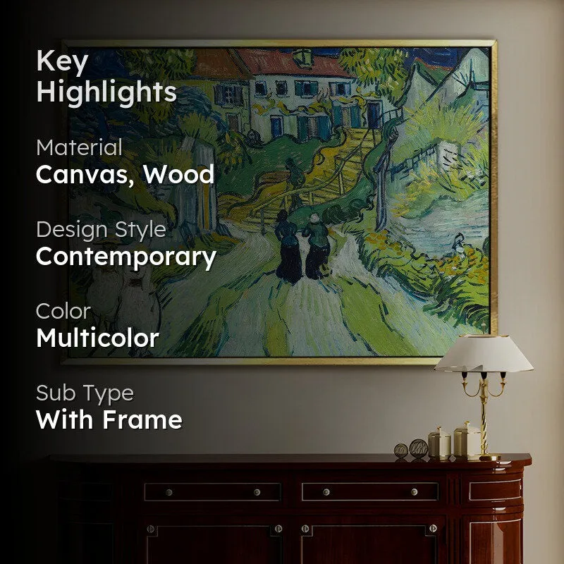 Hillside Hamlet Canvas Wall Painting With Frame media 2