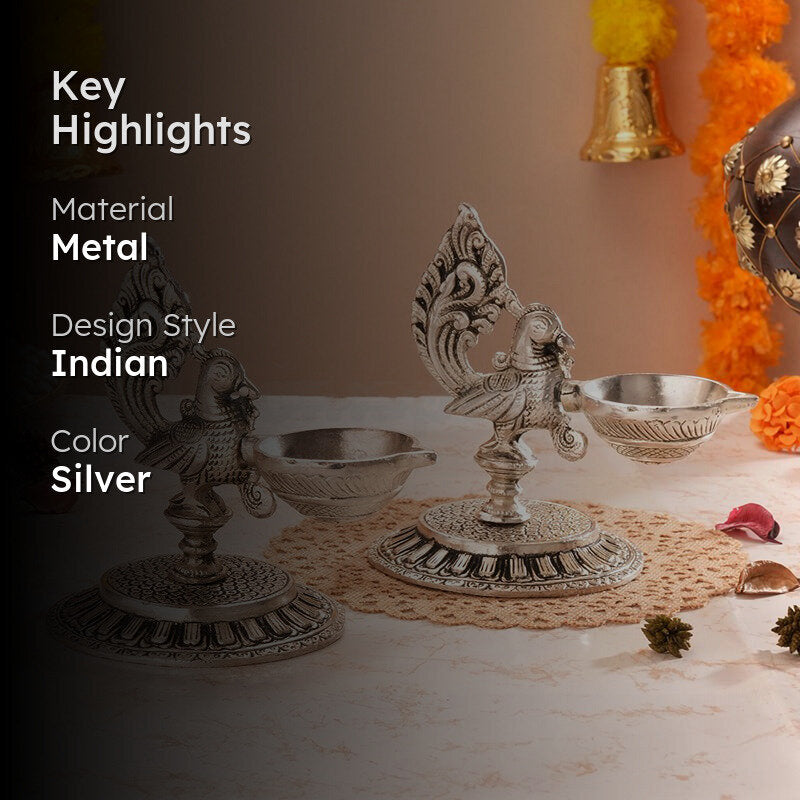 Mayura Silver Finish Metal Diyas - Set Of Two image 2