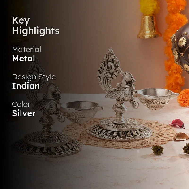 Mayura Silver Finish Metal Diyas - Set Of Two media 2
