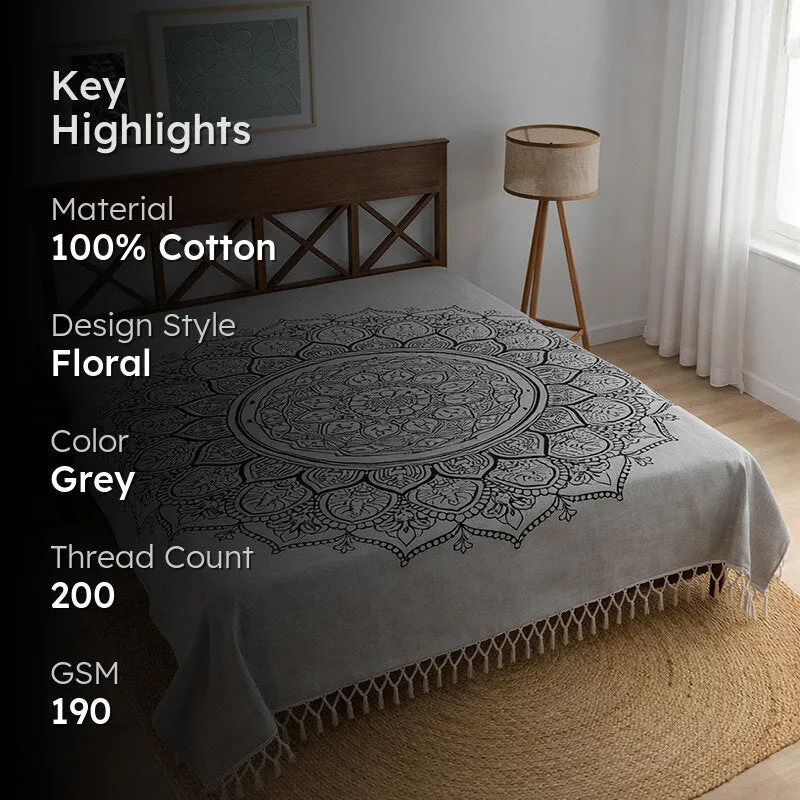 Aaranya Botanical Cotton Bedsheet (Grey) - 200 TC media 2