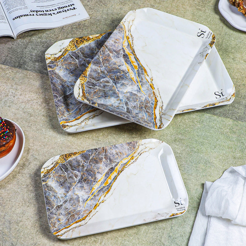 Marbled Glacier Melamine Serving Tray - Set Of Three